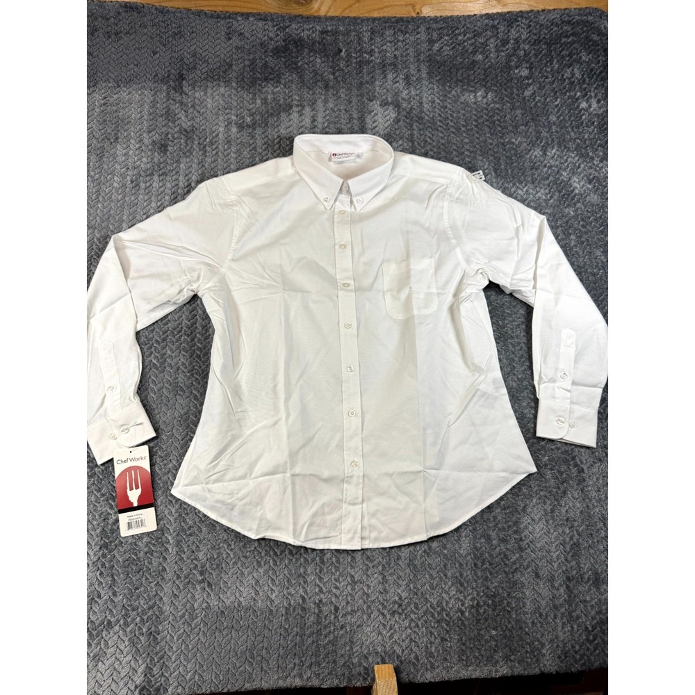 Chef Works Cook Shirt Womens Large White Restaurant Oxford Button Down WSSV-WHT